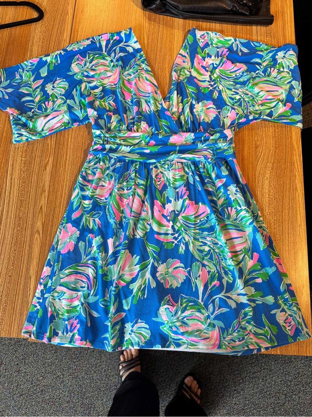 Floral Off-Shoulder Dress with Pink & Green Print